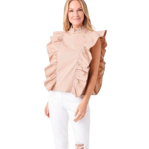 Deluc Tan "Sarah" Ruffle Dramatic Sleeveless Blouse - Picture 10 of 12